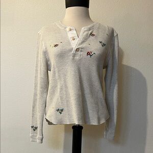 MOTHER Women's White Embroidered waffle knit Top, size L